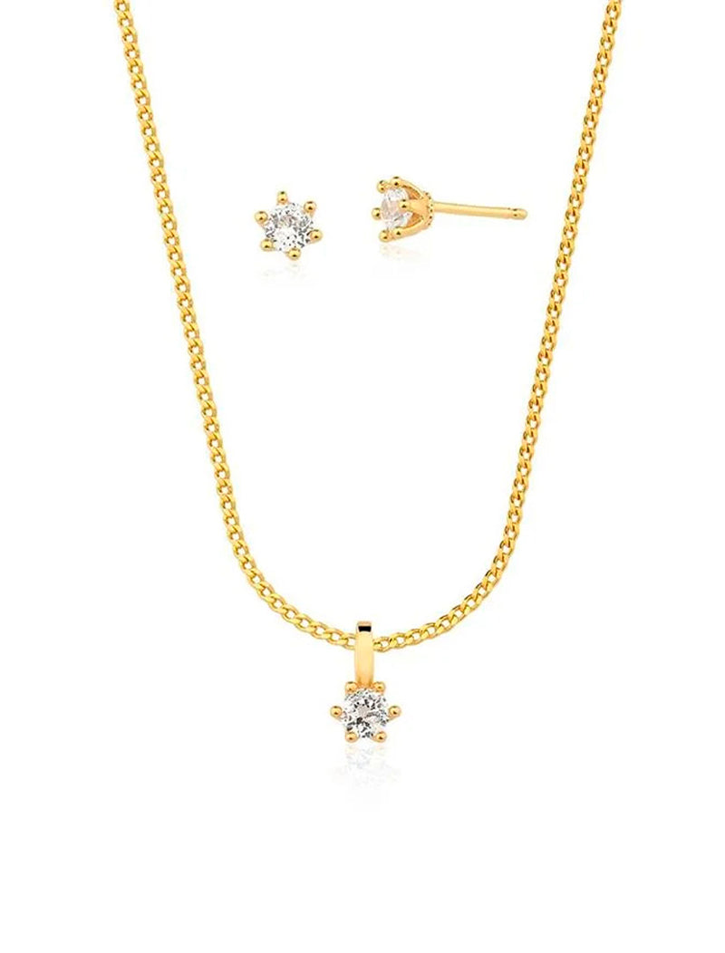 Conjunto Infantil Ponto De Luz Banho Ouro 18K Zircônia