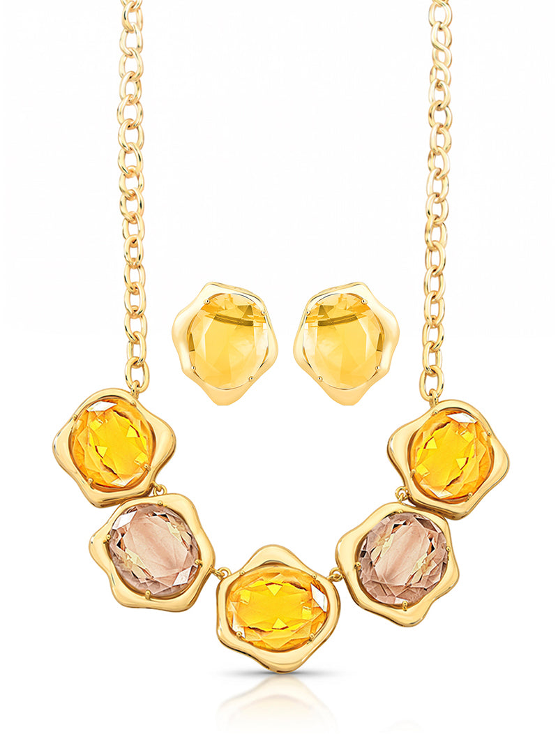 Conjunto Geométrico Orgânico Banho Ouro 18k Cristais