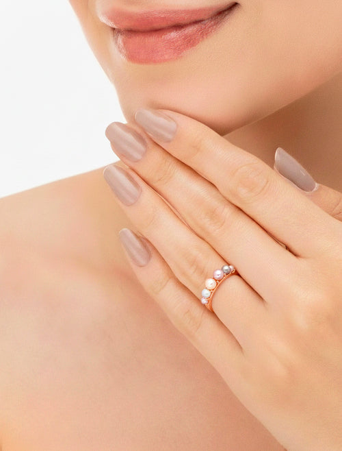 Anel Delicado  Banho Ouro Rosê 18K  Pérola Shell