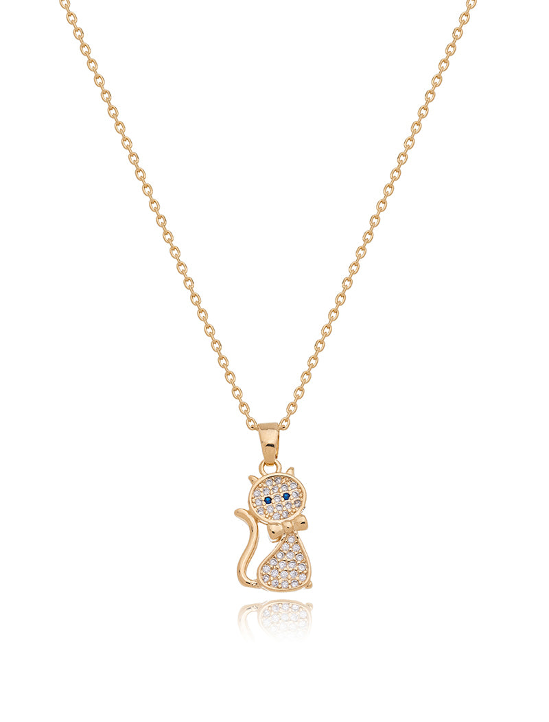 Colar Infantil Gatinho Cravejado Banho Ouro 18k Zircônia