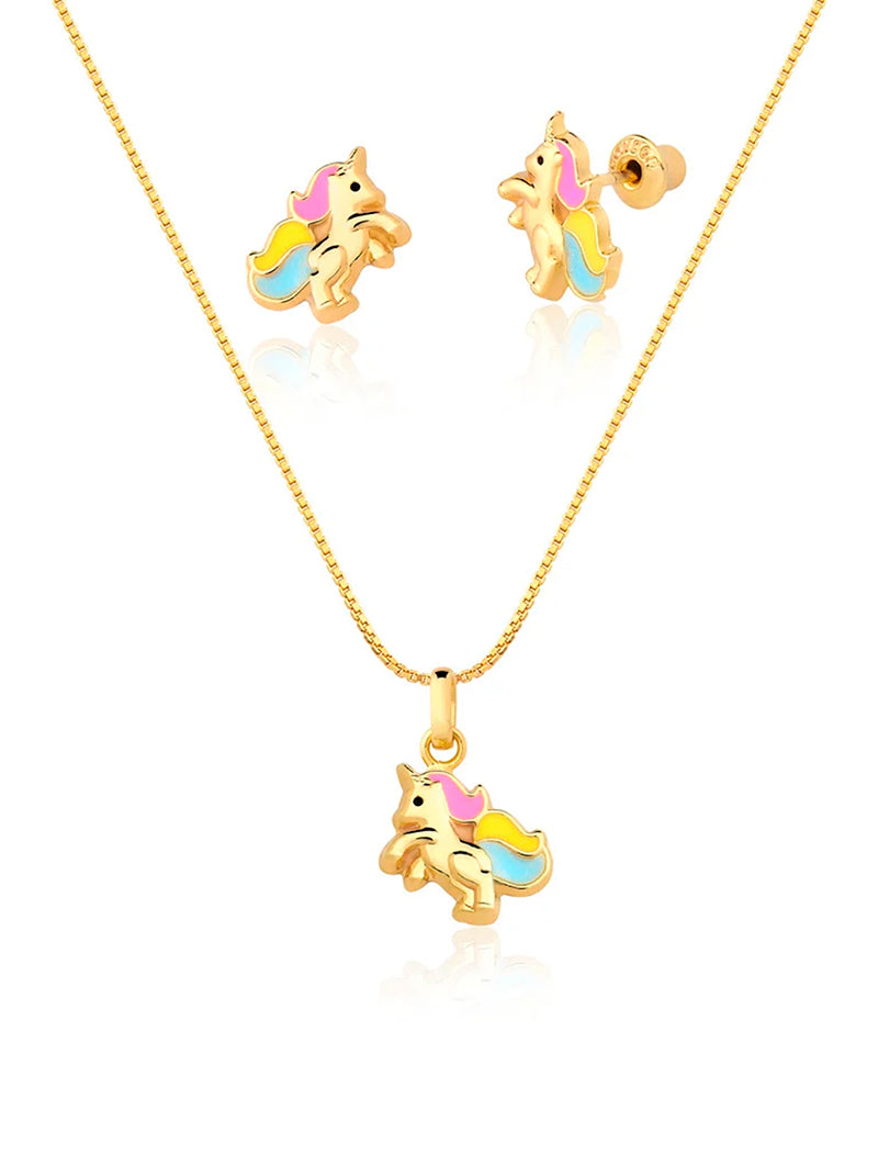 Conjunto Infantil Unicórnio Banho Ouro 18k