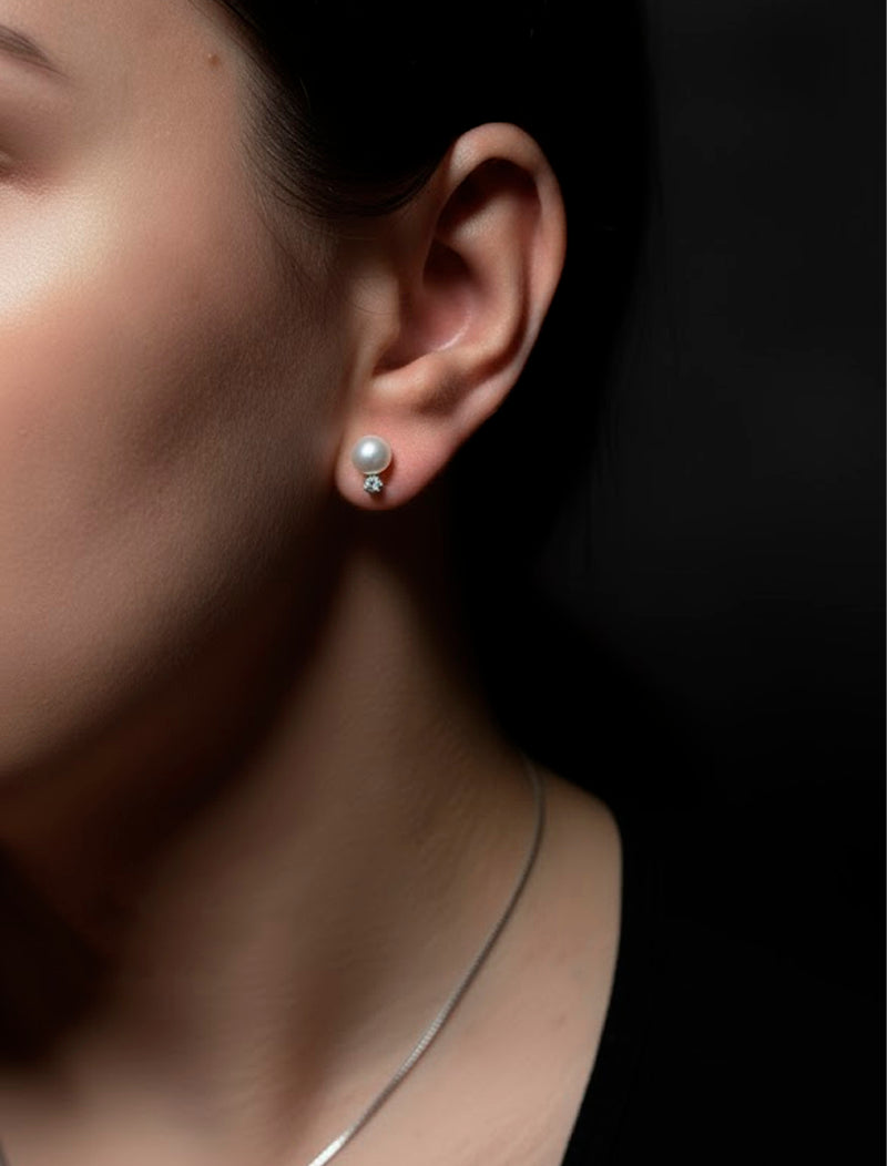 Brinco Delicado 3mm Prata 925 Moissanite Pérola Água Doce
