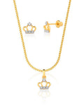 Conjunto Infantil Coroa Cravejada Banho Ouro 18k Zircônia
