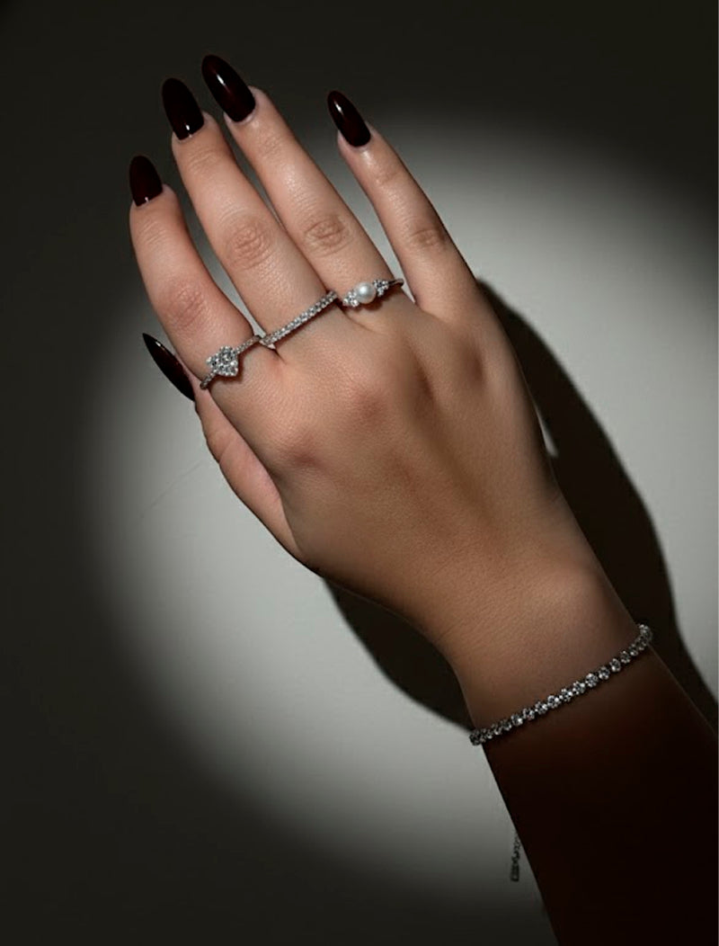 Anel Cravejado 2mm Prata 925 Moissanite