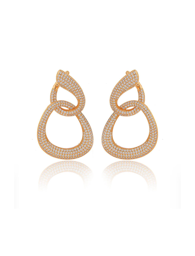 Brinco Argola Longo Trançado Cravejado Banho Dourado Zircônia