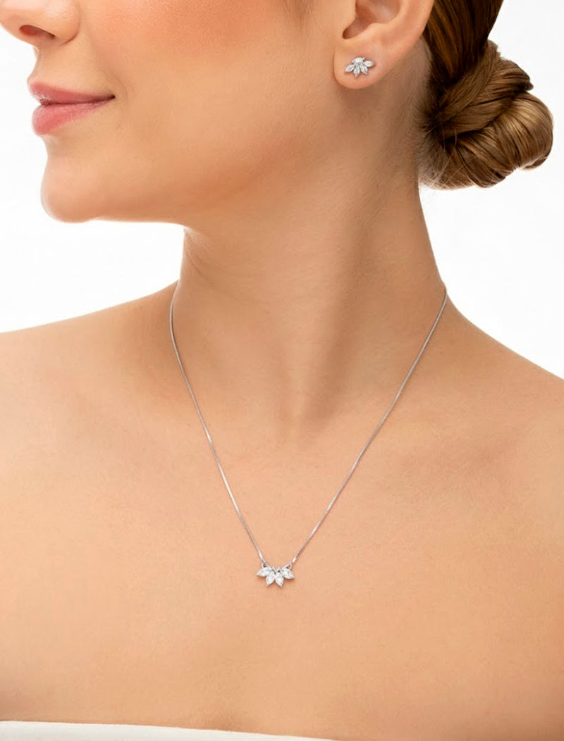Conjunto Coroa Navetes Banho Ródio Cristal