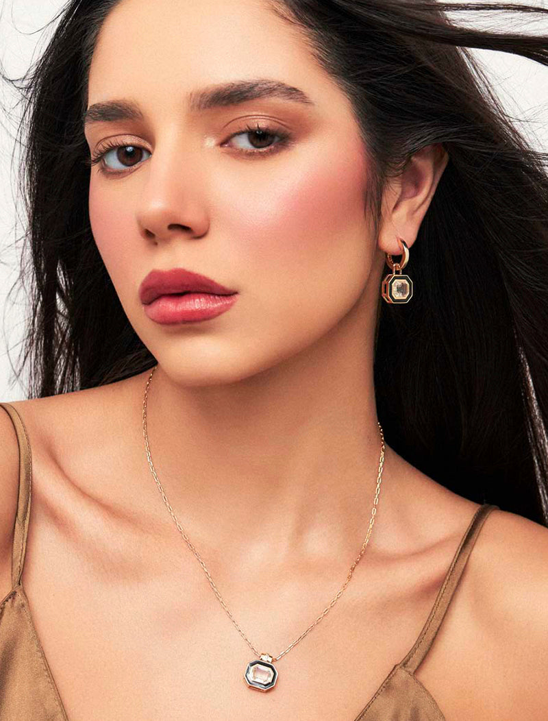 Conjunto Dois em Um Pingente Geométrico Banho Ouro 18K Cristal
