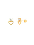Brinco Infantil Dois Corações Banho Ouro 18k Zircônia