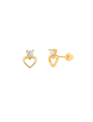 Brinco Infantil Dois Corações Banho Ouro 18k Zircônia