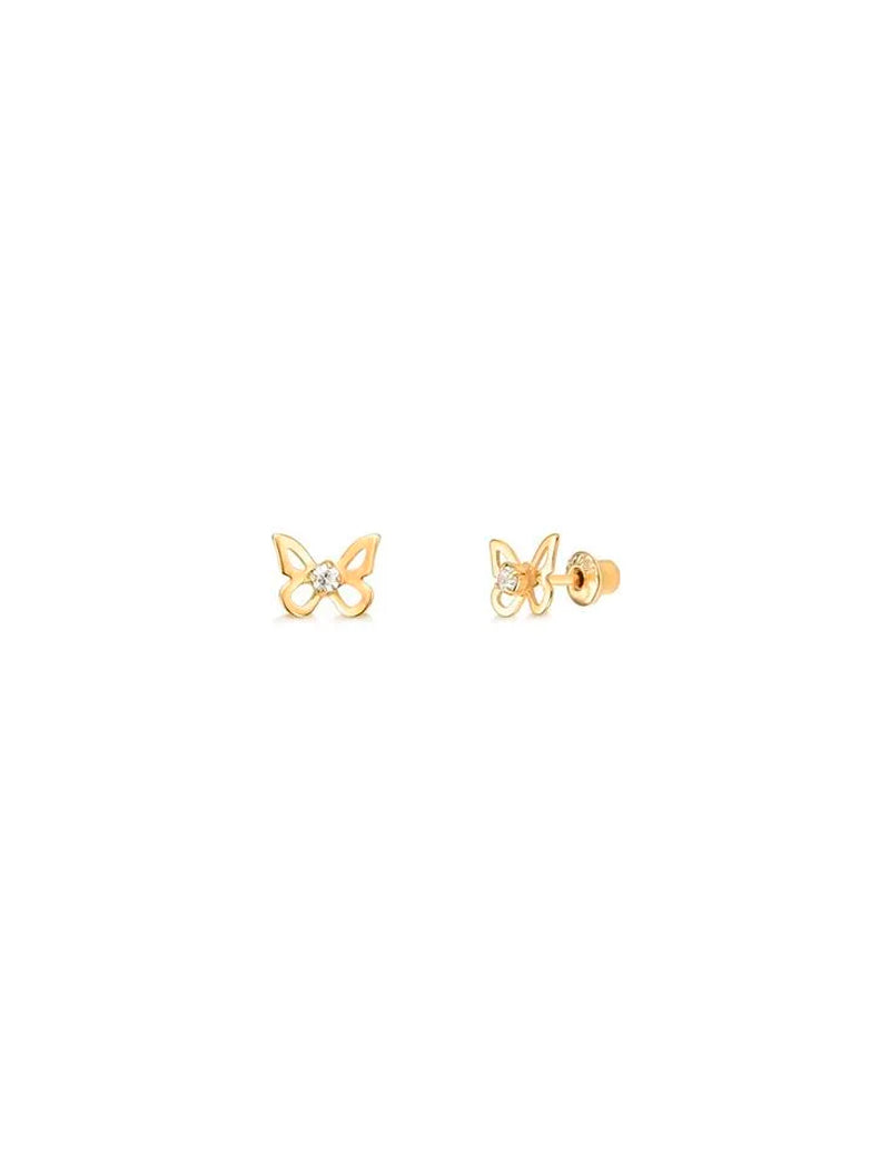 Brinco Infantil Borboleta Ponto De Luz Banho Ouro 18k Zircônia