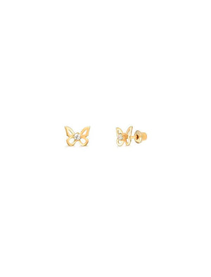 Brinco Infantil Borboleta Ponto De Luz Banho Ouro 18k Zircônia
