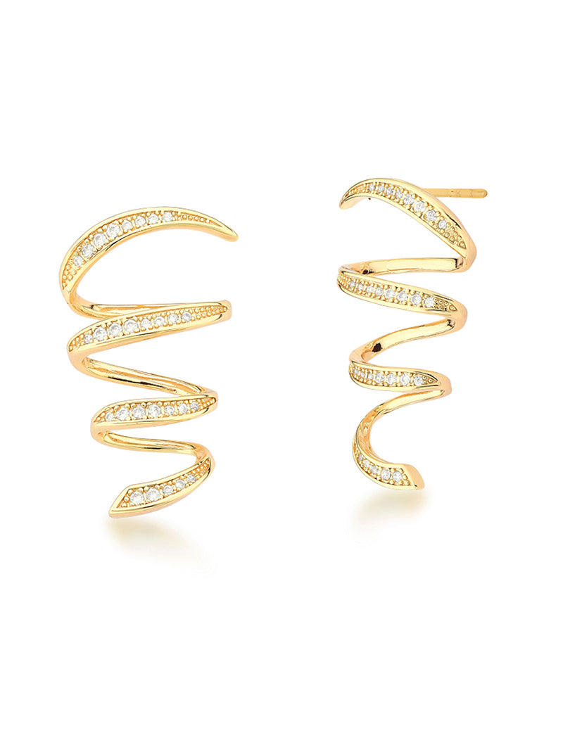 Brinco Espiral Cravejado Banho Ouro 18k Zircônia