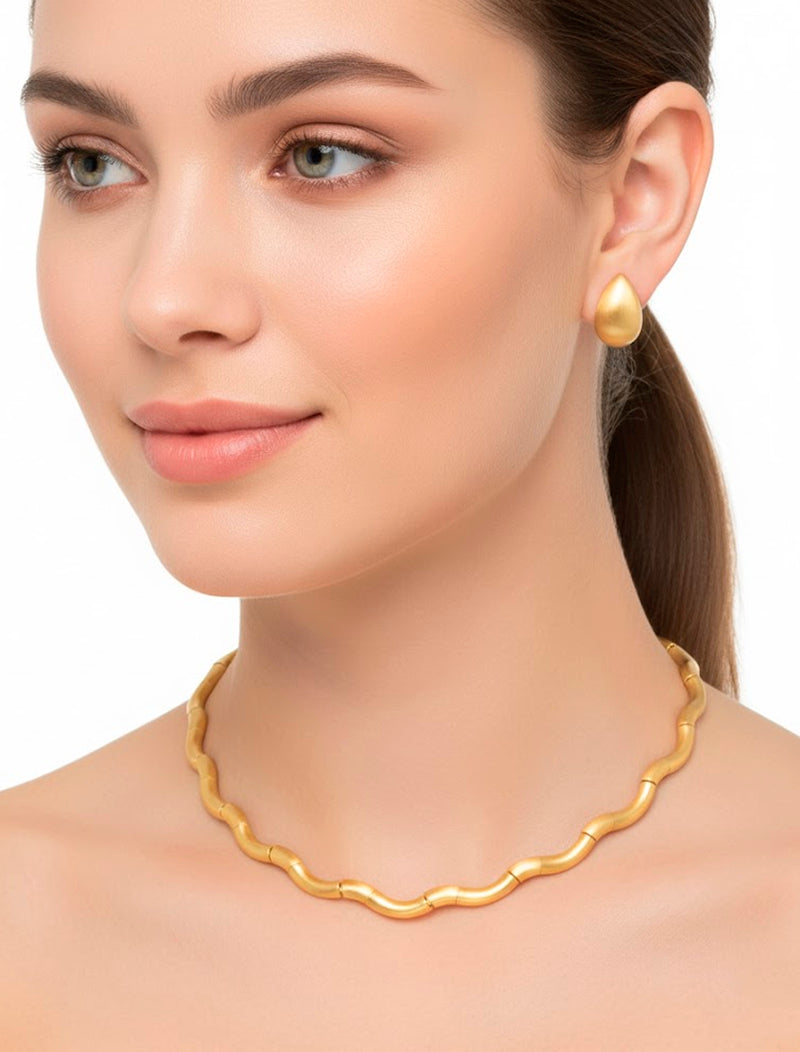 Conjunto Ondulado Liso Banho Ouro 18K