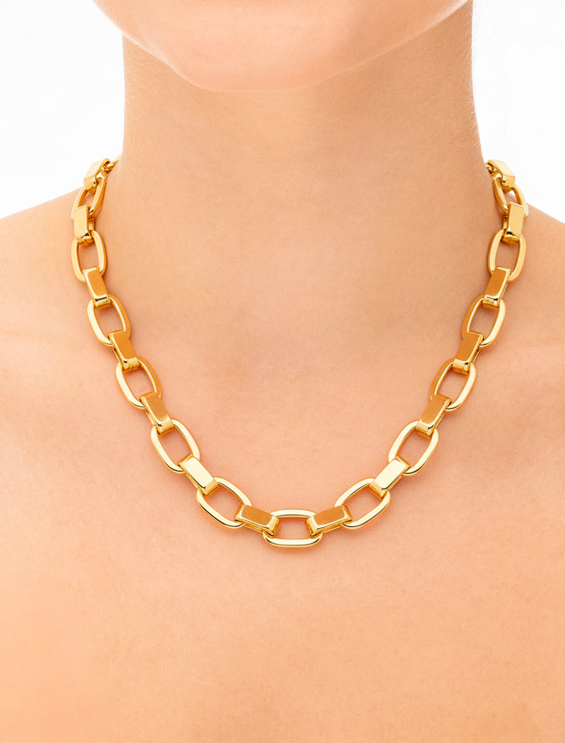 Colar Corrente Elos Lisa Retangular Banho Ouro 18K