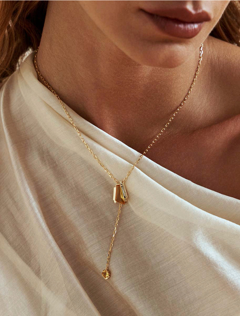 Conjunto Gravata Formas Geométricas Banho Ouro 18K Cristal