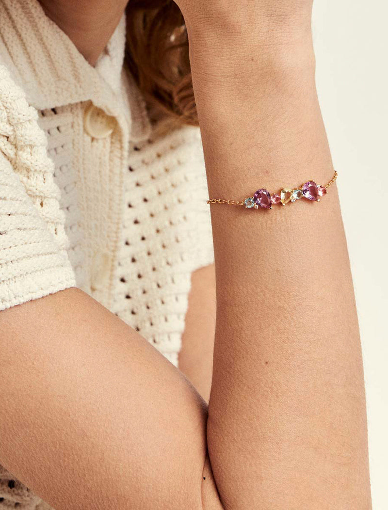 Pulseira Gotas Delicada Detalhe Ponto de Luz Banho Ouro 18K Cristal Zircônia