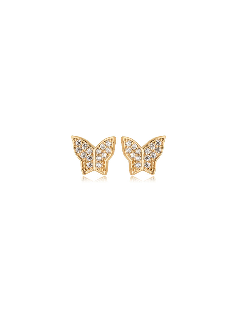 Brinco Teen Delicado Borboleta Cravejada Banho Ouro 18K Zircônia