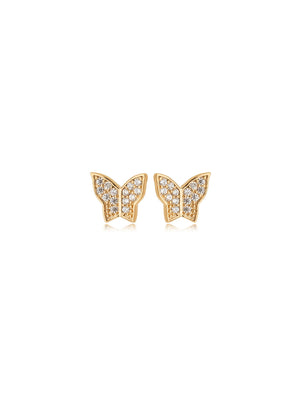 Brinco Teen Delicado Borboleta Cravejada Banho Ouro 18K Zircônia