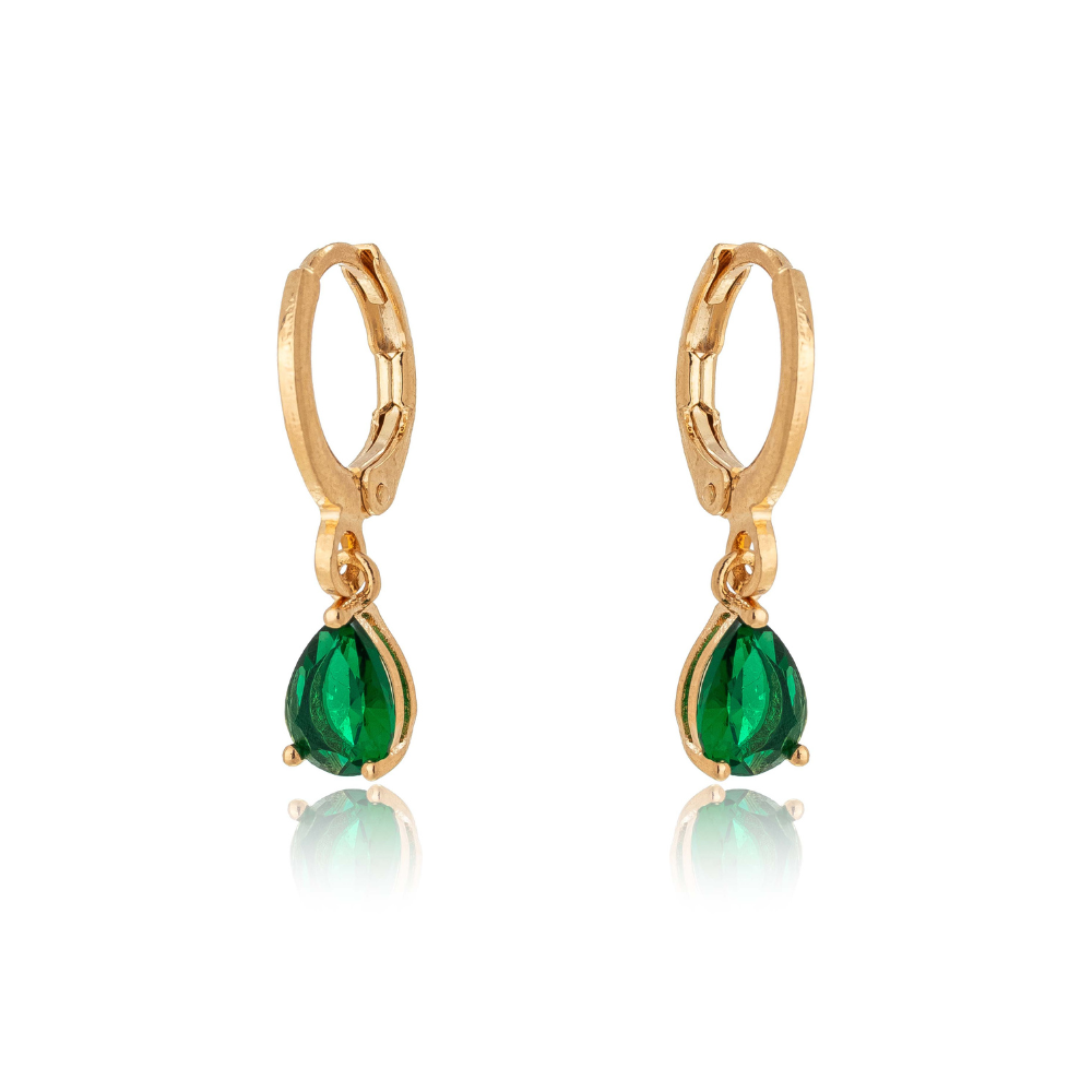 Brinco Argola Gota Banho Ouro 18K Zirconia