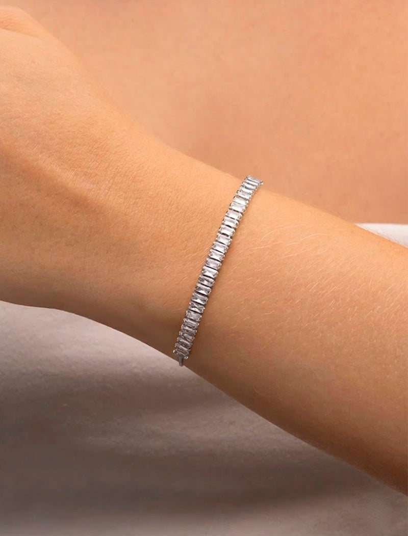 Pulseira Ajustável Baguete Banho Platina Cristal