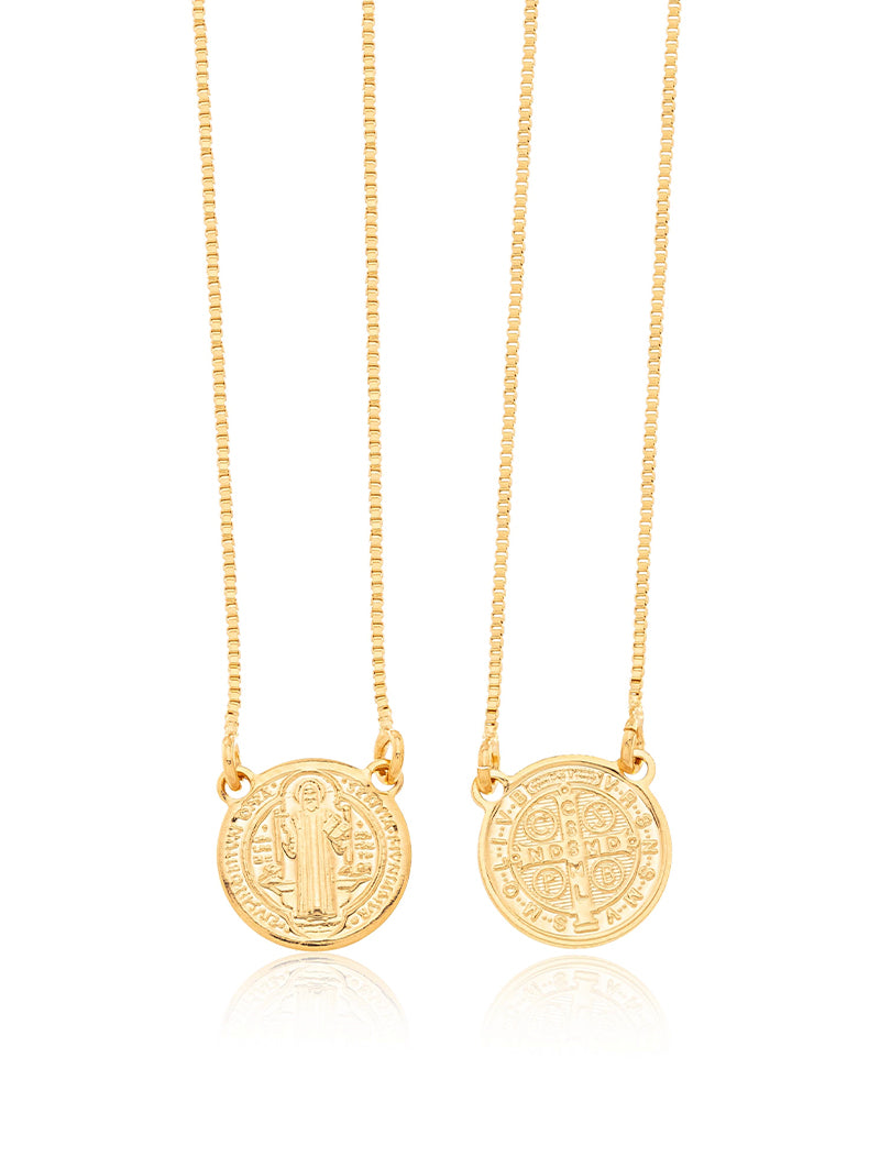 Colar Escapulário São Bento Liso Banho Ouro 18k