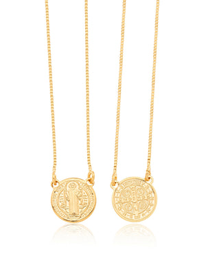 Colar Escapulário São Bento Liso Banho Ouro 18k