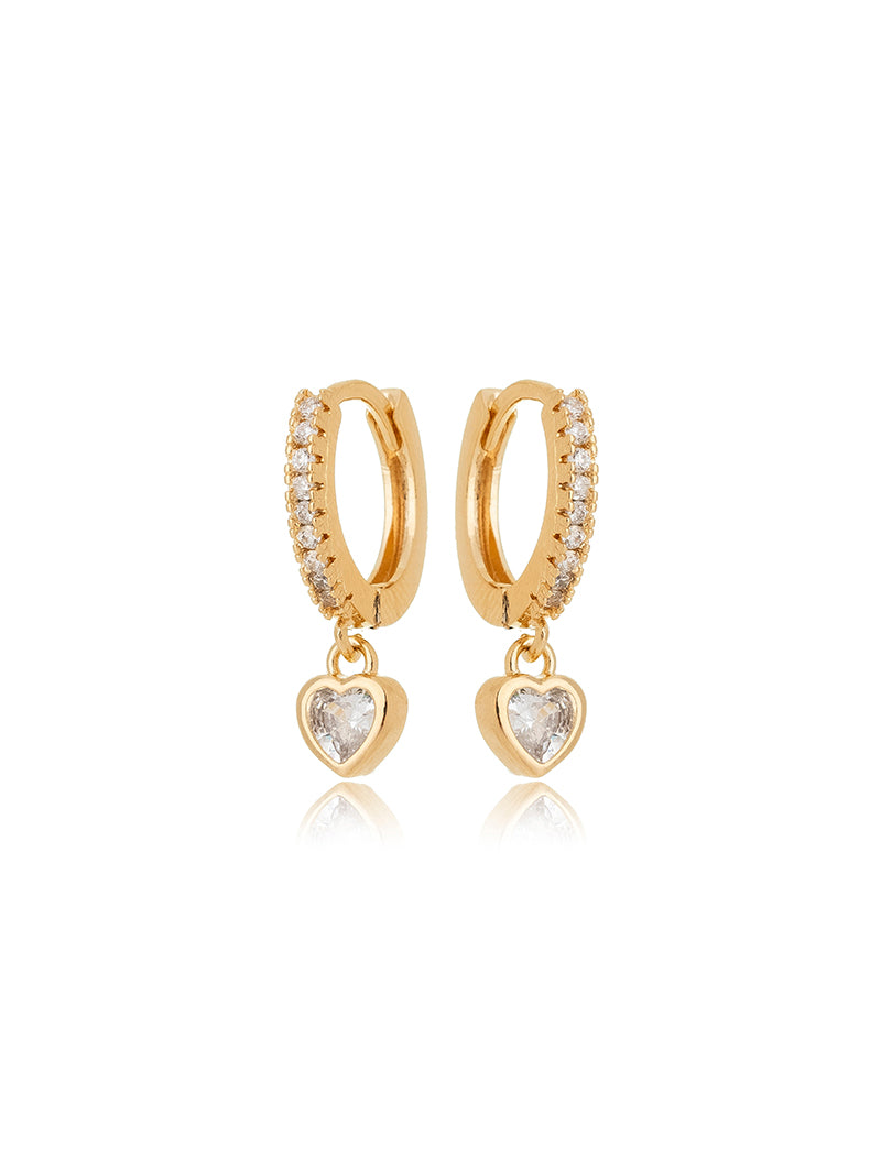 Brinco Base Argola Cravejada Coração Banho Ouro 18K Zircônia