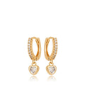 Brinco Base Argola Cravejada Coração Banho Ouro 18K Zircônia