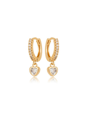 Brinco Base Argola Cravejada Coração Banho Ouro 18K Zircônia