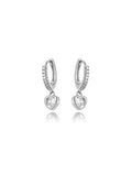Brinco Delicado Base Argola Cravejada Coração Banho Platina Zircônia
