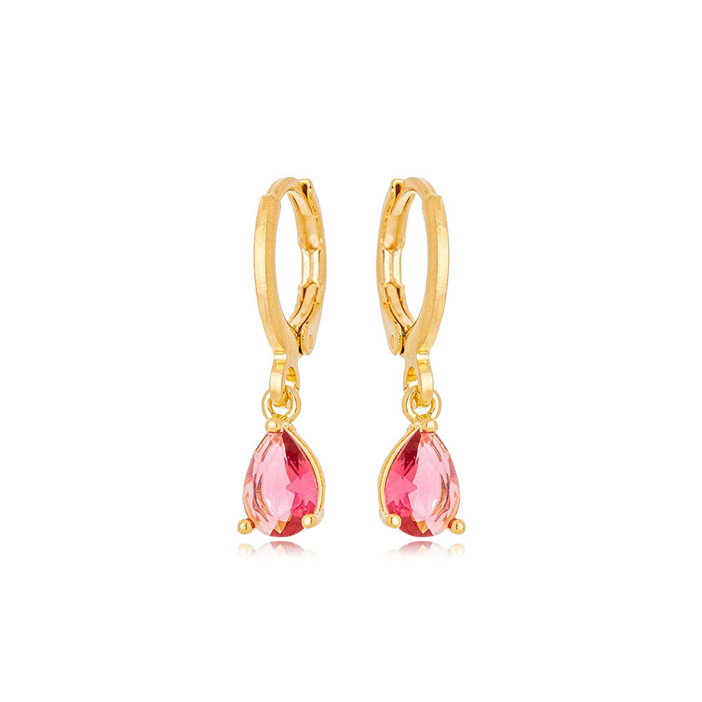 Brinco Argola Gota Banho Ouro 18K Zirconia