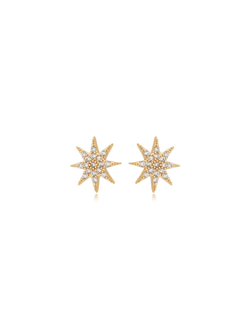 Brinco Fixo Estrela Cravejada Banho Ouro 18K Zircônia
