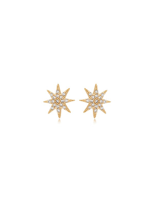 Brinco Fixo Estrela Cravejada Banho Ouro 18K Zircônia