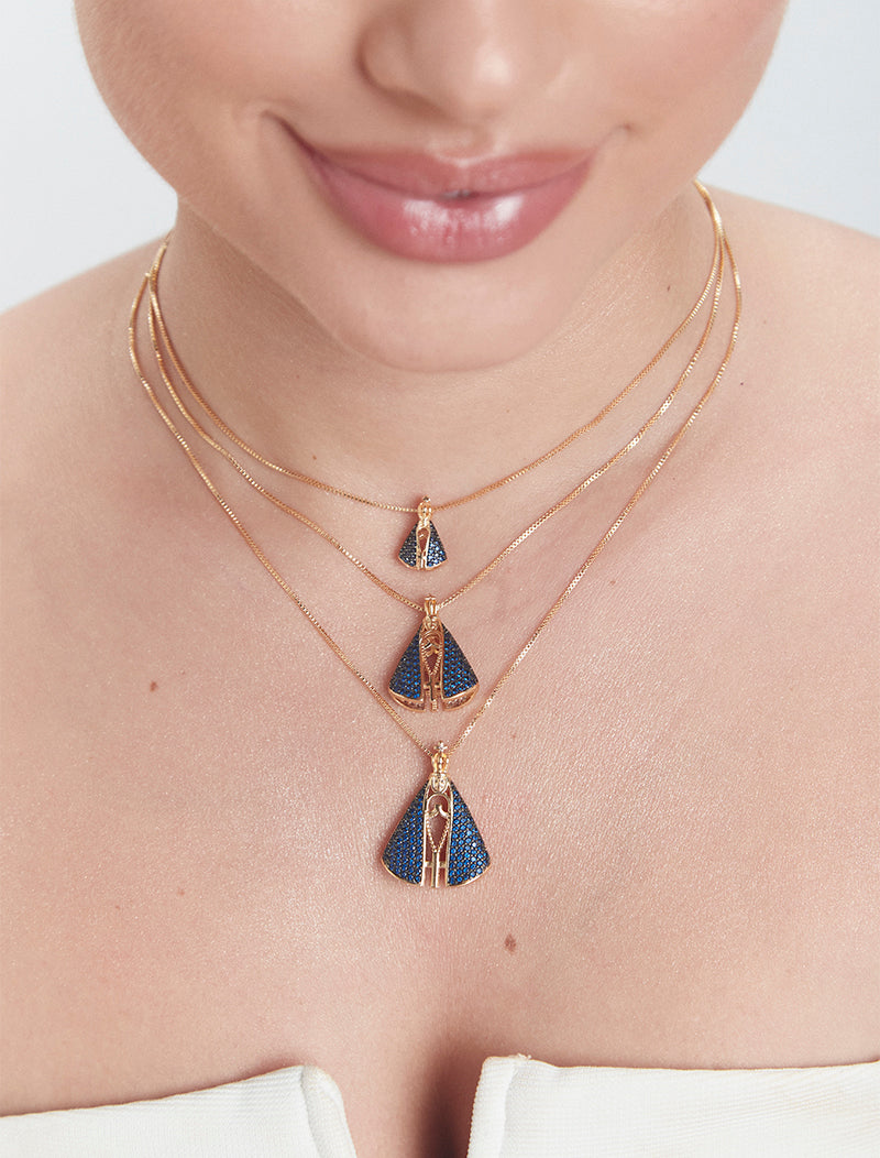 Colar Nossa Senhora Dupla Face Banho Ouro 18K Zircônia