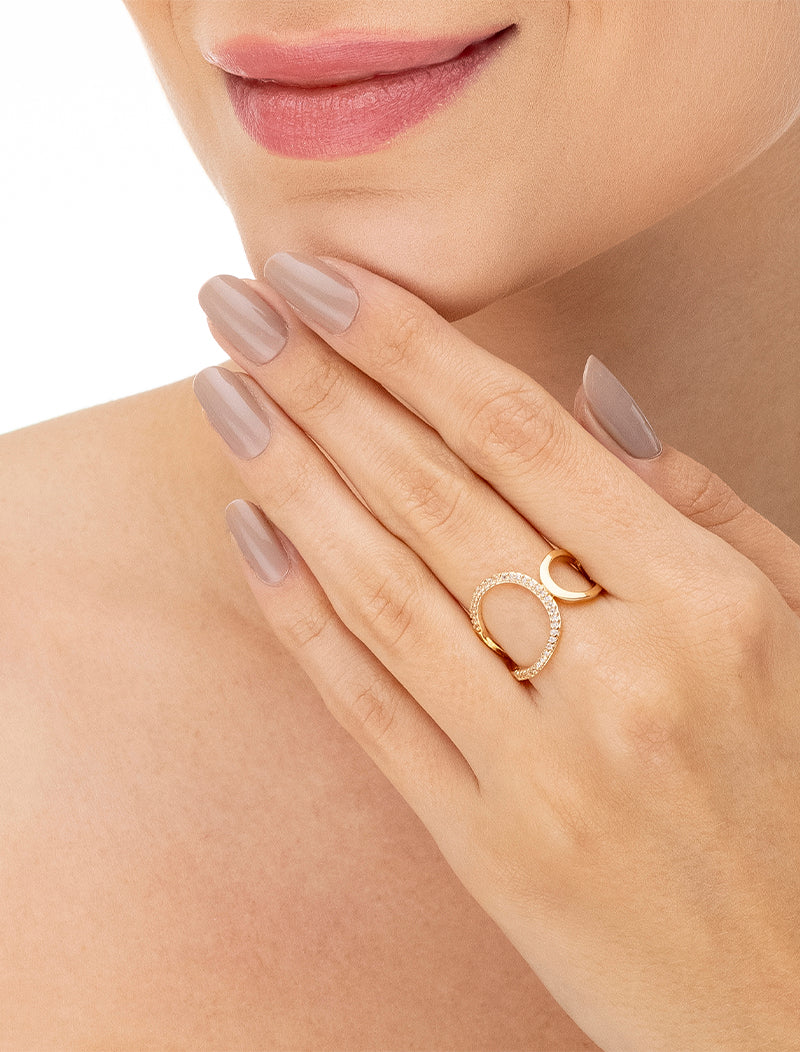 Anel Detalhe Cravejado Banho Ouro 18K Zircônia