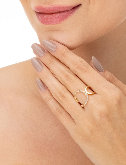 Anel Detalhe Cravejado Banho Ouro 18K Zircônia