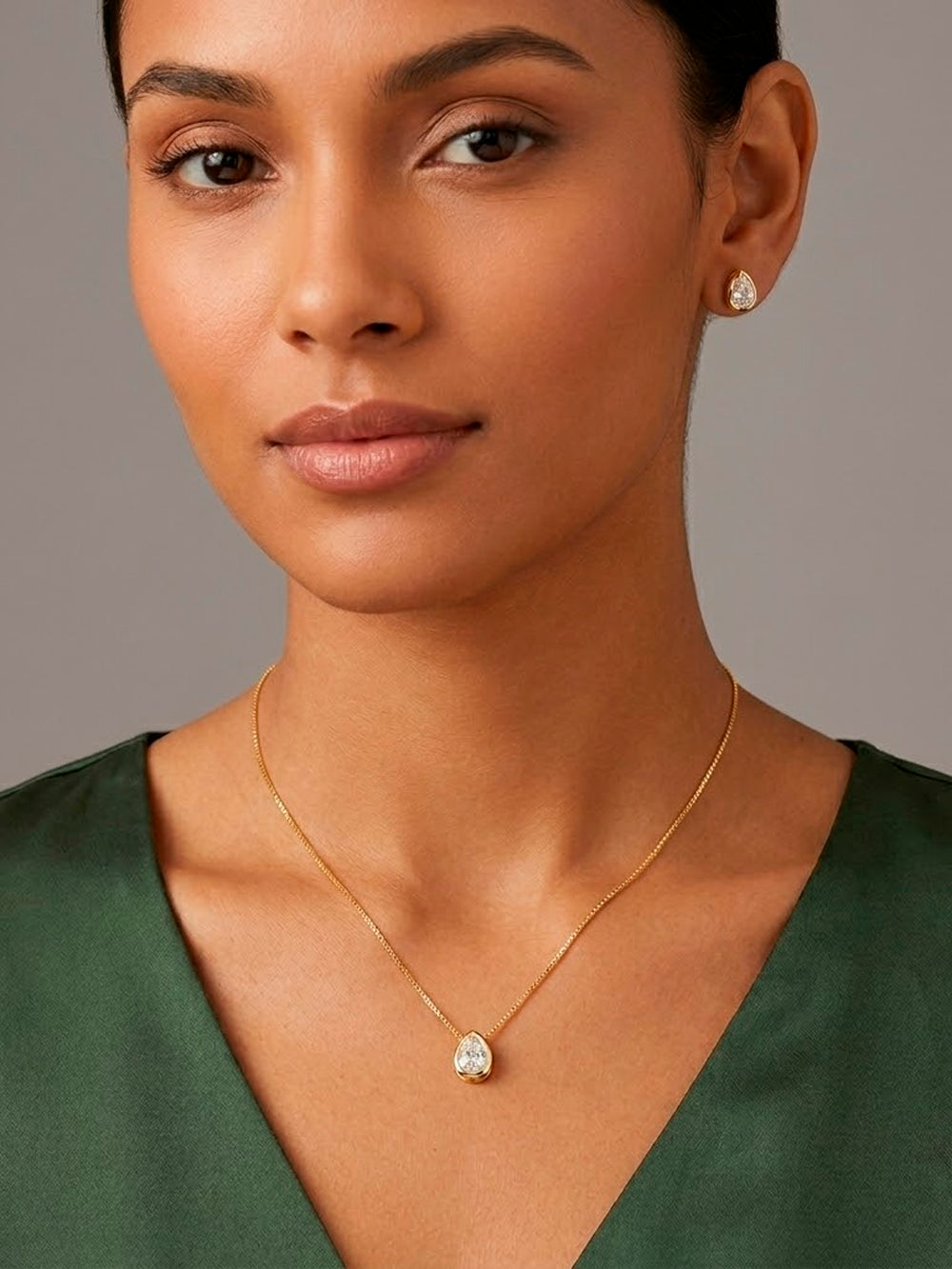 Conjunto Gota Zircônia Delicada Banho Ouro 18k