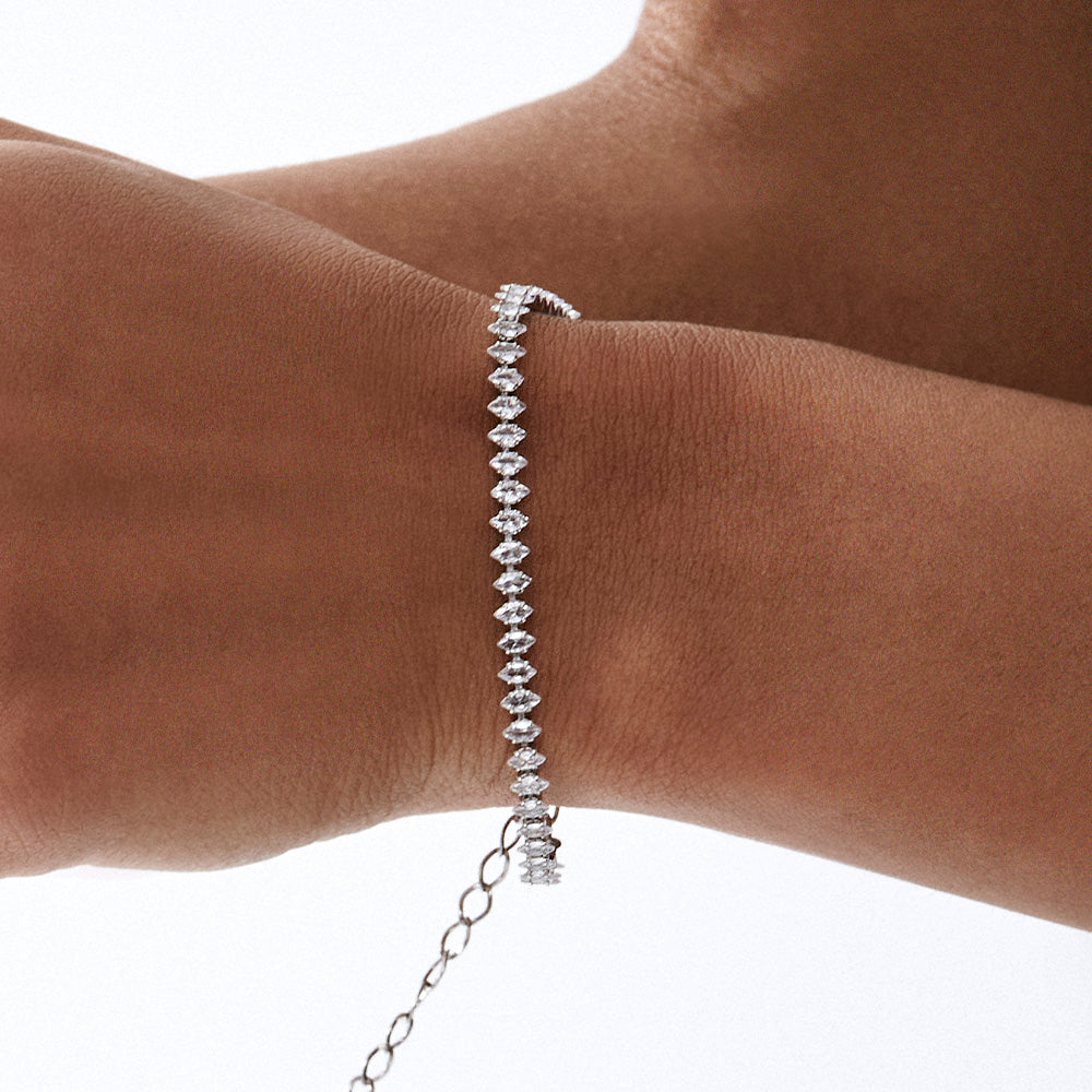 Pulseira Navetes Banho Platina Zircônia