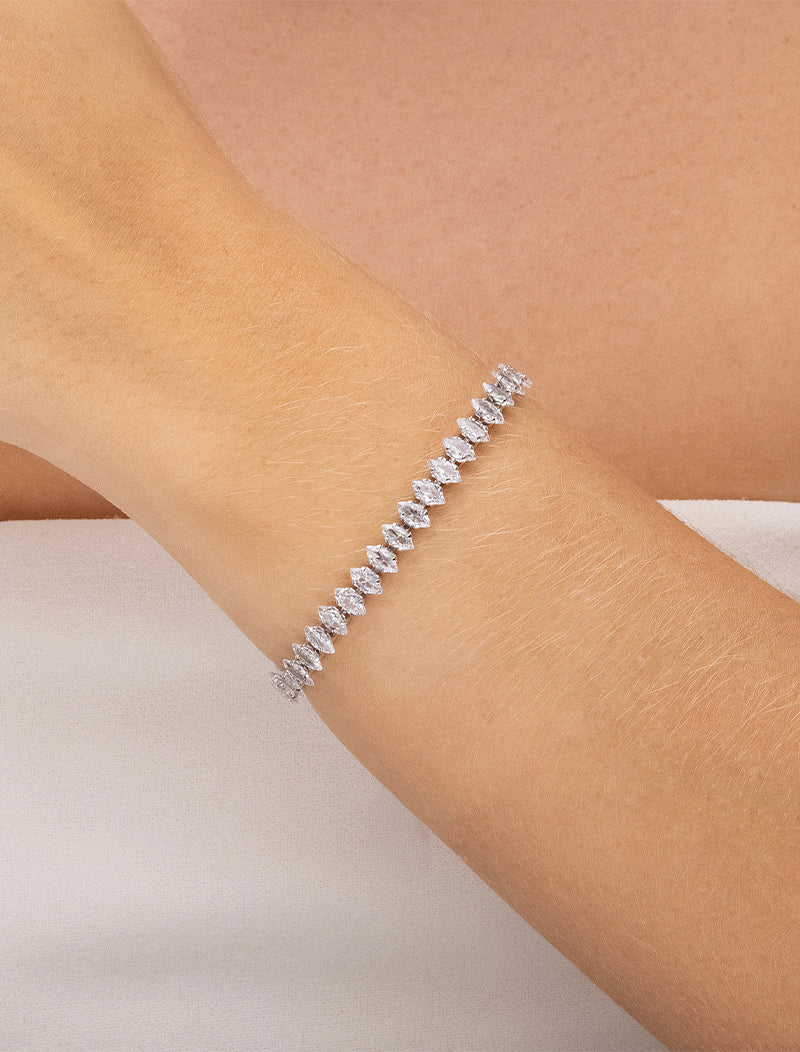 Pulseira Fileira Navetes Banho Platina Zircônia