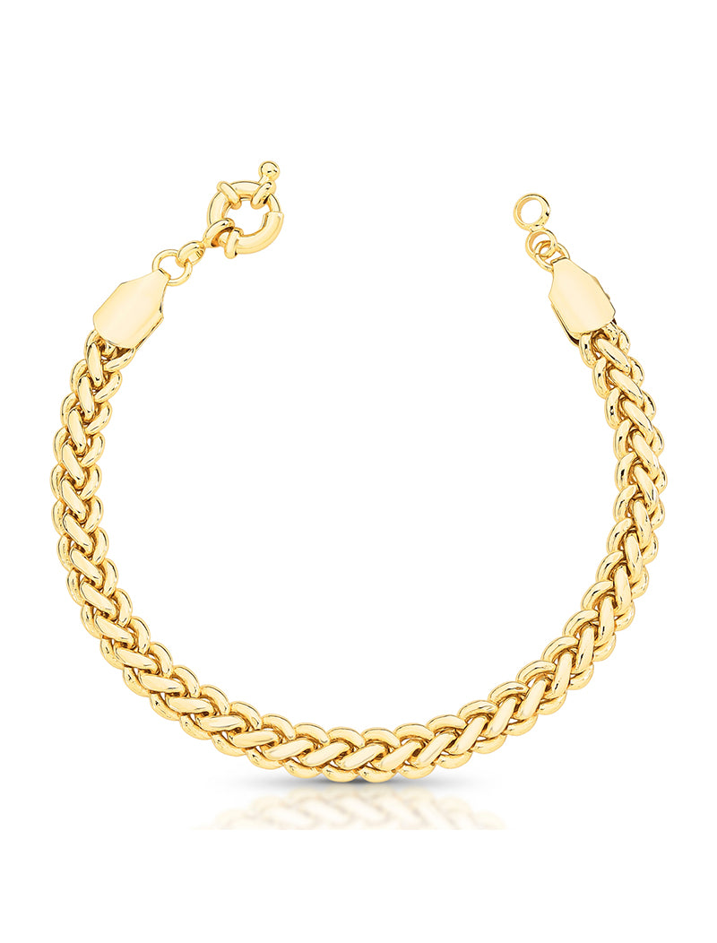 Pulseira Elos Lisos Trançada Achatada Banho Ouro 18K