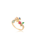 Anel Cravejado Geométrico Colorido Banho Ouro 18k Cristal Zircônia