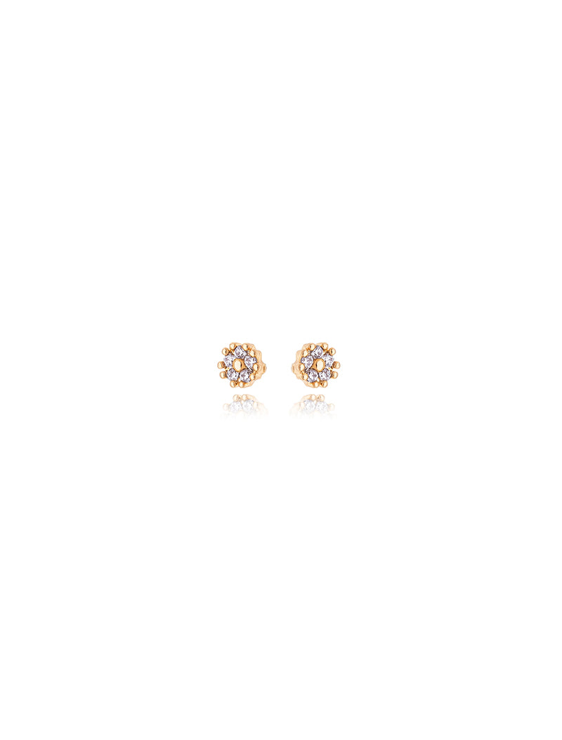 Brinco Segundo Furo Flor Cravejada Banho Ouro 18K Zircônia