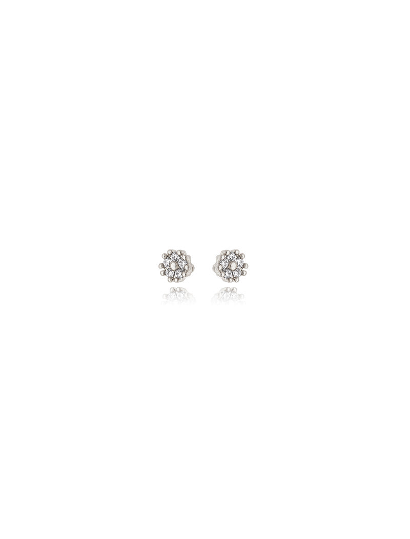 Brinco Segundo Furo Flor Cravejada Banho Platina Zircônia