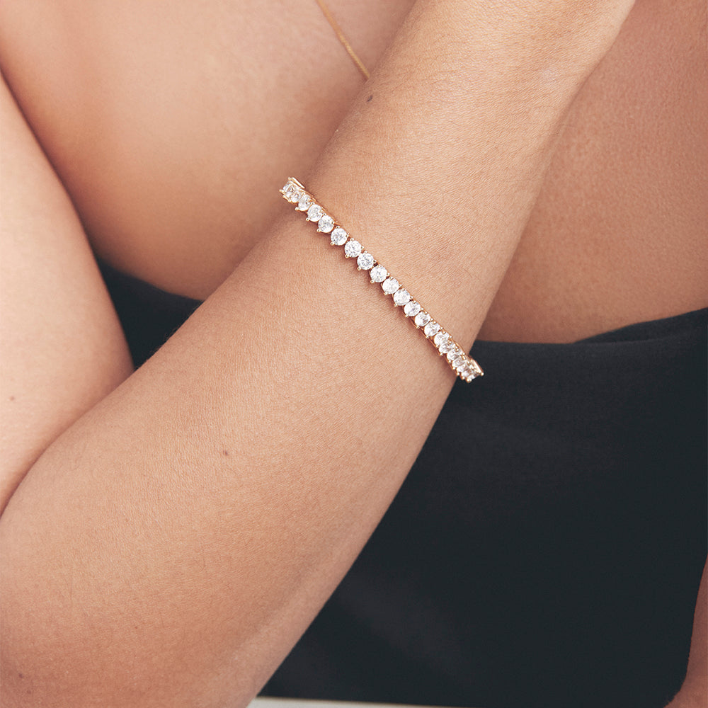 Pulseira Riviera Três Pontos Banho Dourado Zircônias