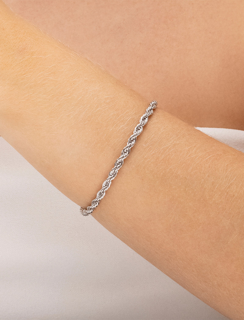 Pulseira Cordão Baiano 4MM Banho Ródio