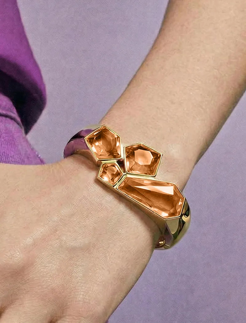 Pulseira Bracelete Meio Formas Geométricas Banho Ouro 18k Cristal