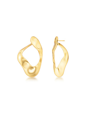 Brinco Oval Assimétrico Vazado Banho Ouro 18K Acetinado