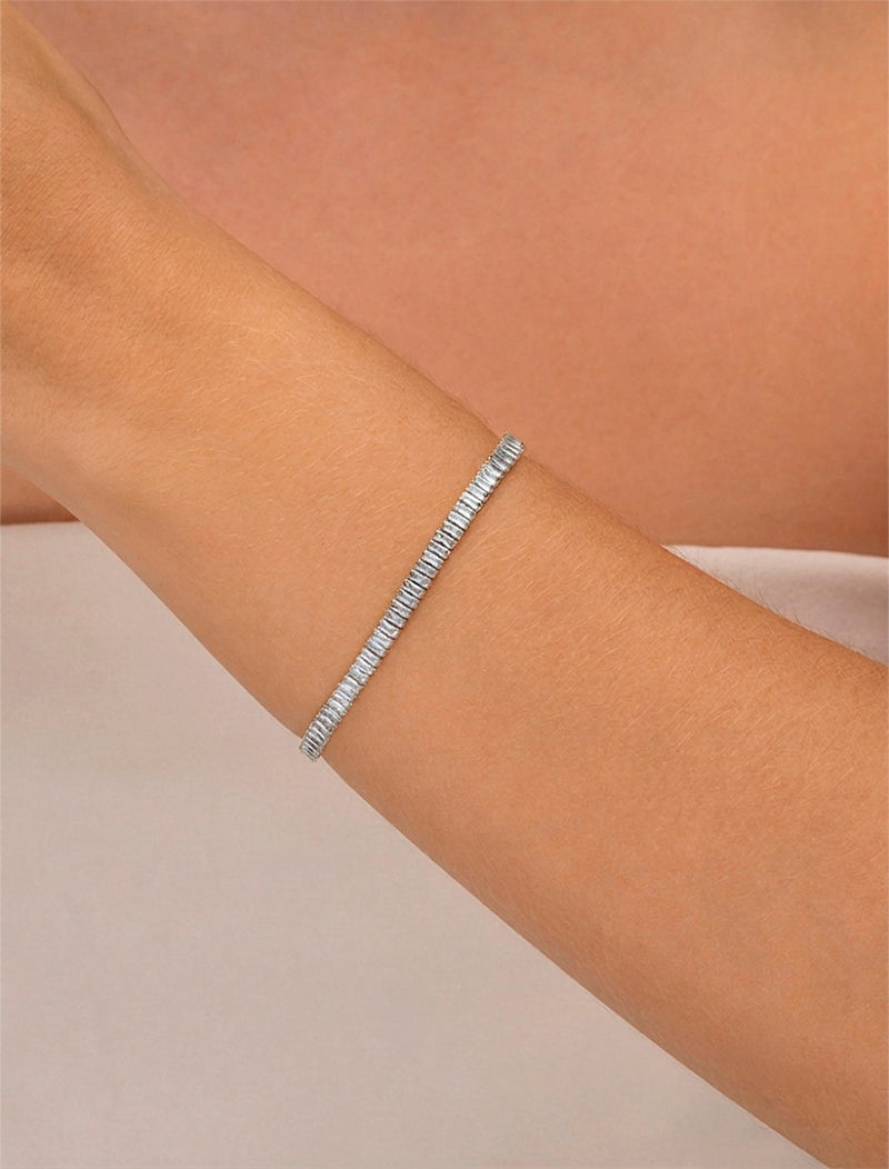 Pulseira Baguete Riviera Delicada Banho Ródio Cristal