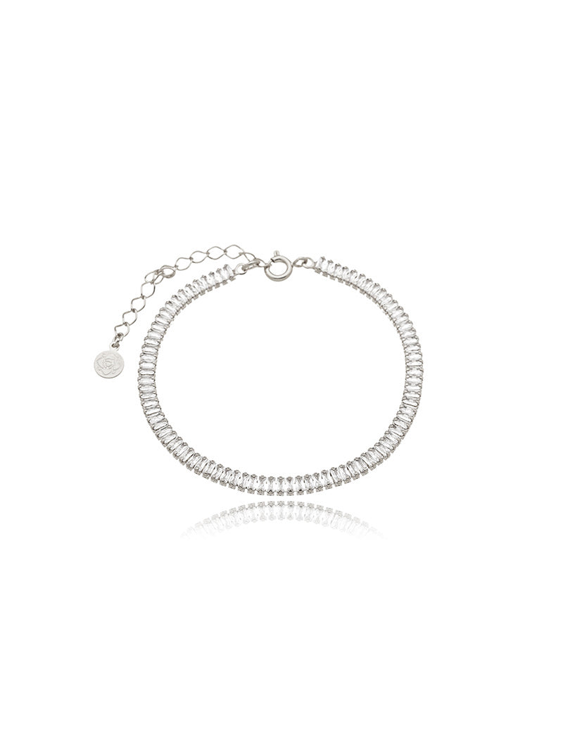 Pulseira Baguete Riviera Delicada Banho Ródio Cristal