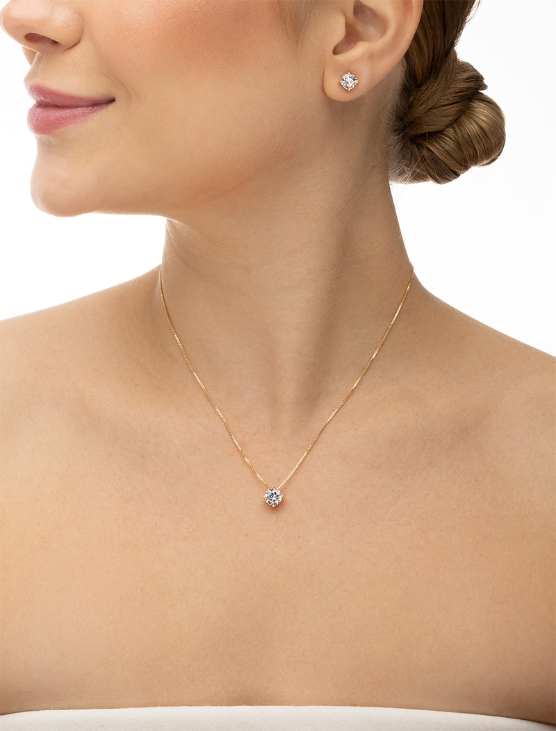 Conjunto Delicado Ponto de Luz Banho Ouro 18K Zircônia